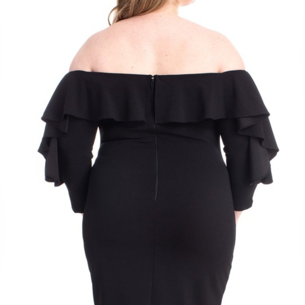 Black Ruffle Off Shoulder Bodycon Dress - Picture 5 of 6